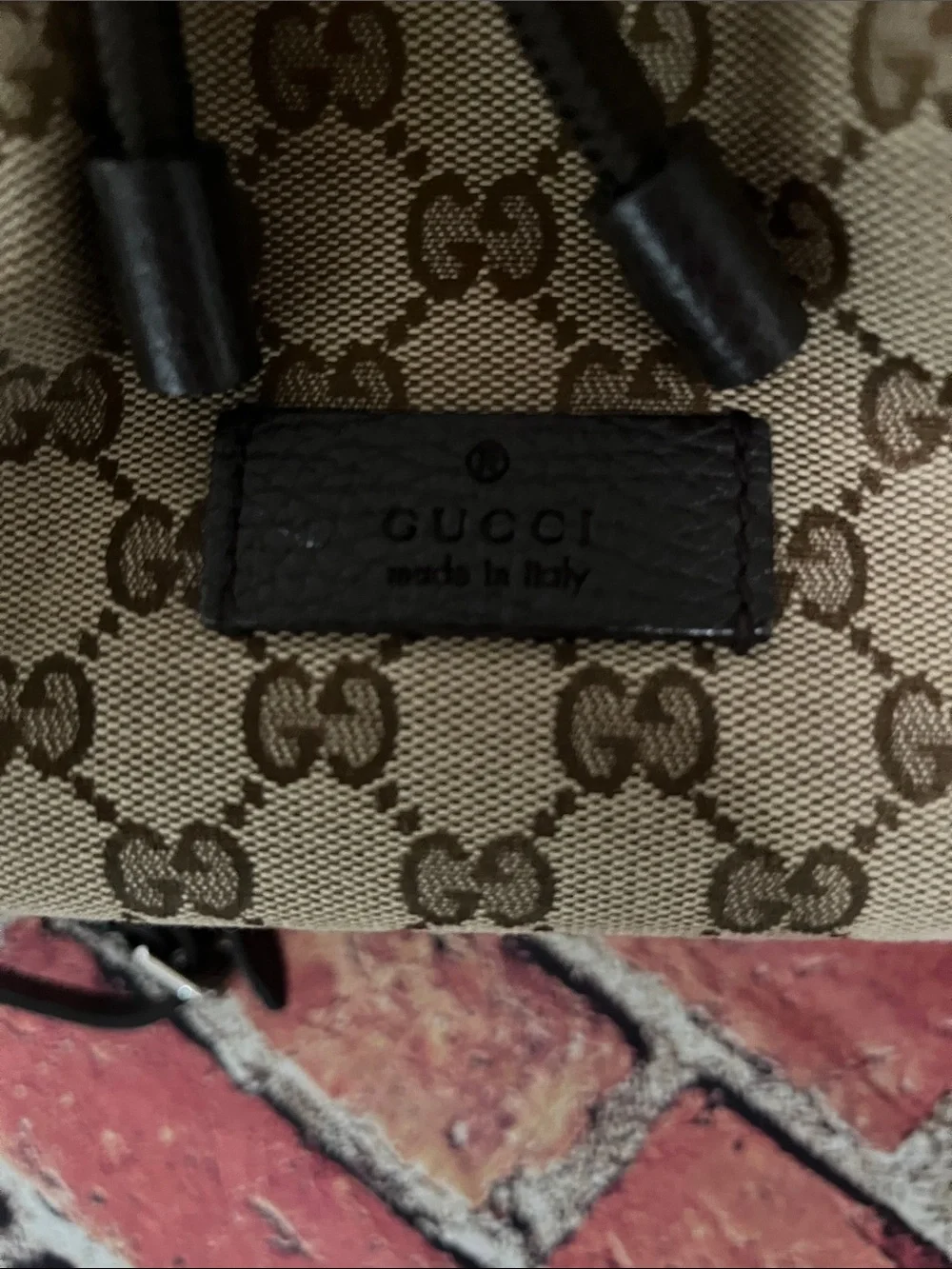 Gucci Beige Brown GG Monogram Drawstring Backpack